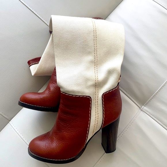 Chloe fabulous boots, leather and linen, 36.5 - Picture 1 of 10